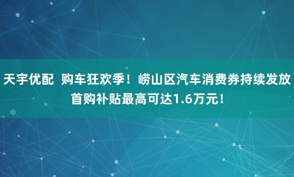 天宇优配  购车狂欢季！崂山区汽车消费券持续发放首购补贴最高可达1.6万元！
